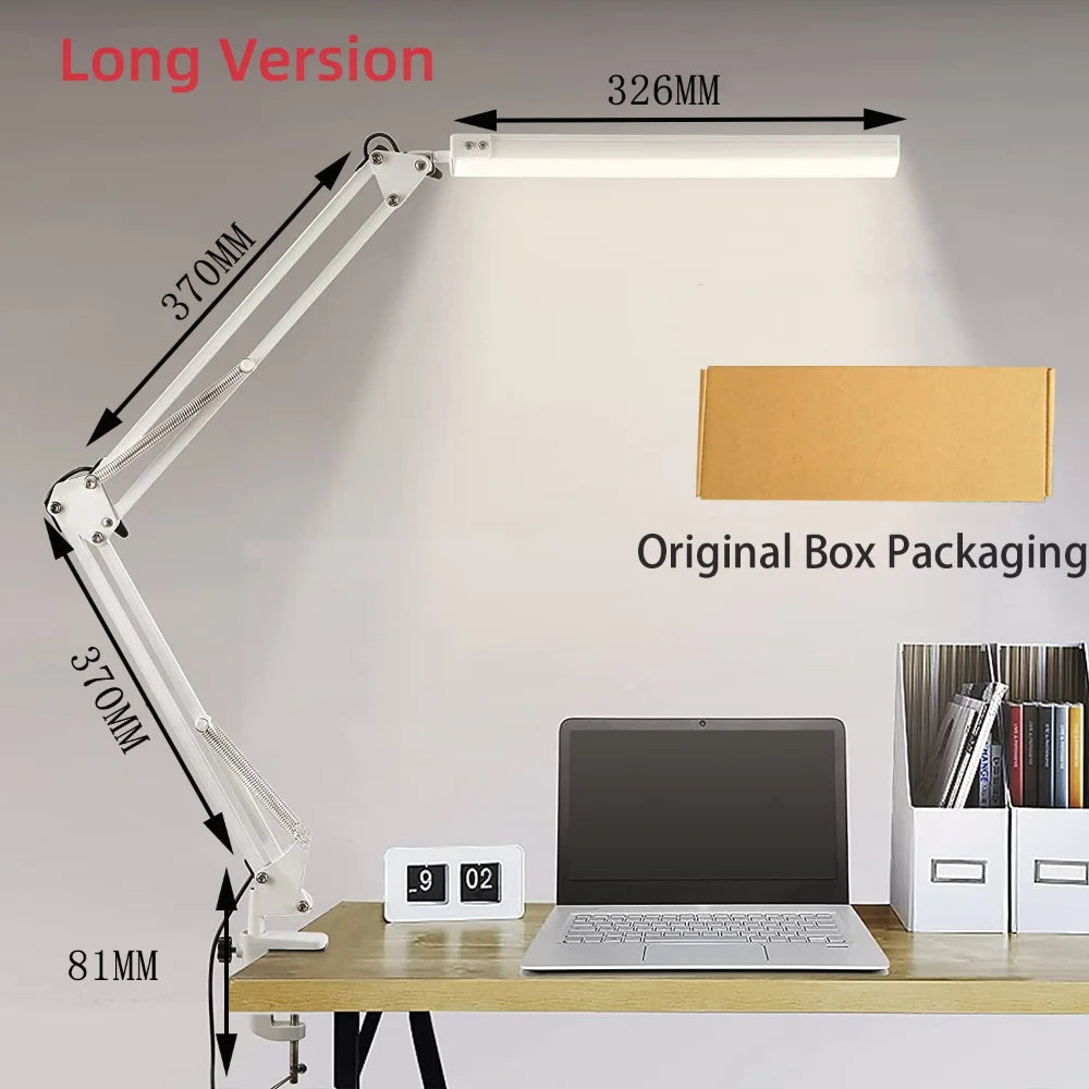 Adjustable Long Arm LED Desk Lamp with Clamp for Office, Reading & Study Spaces