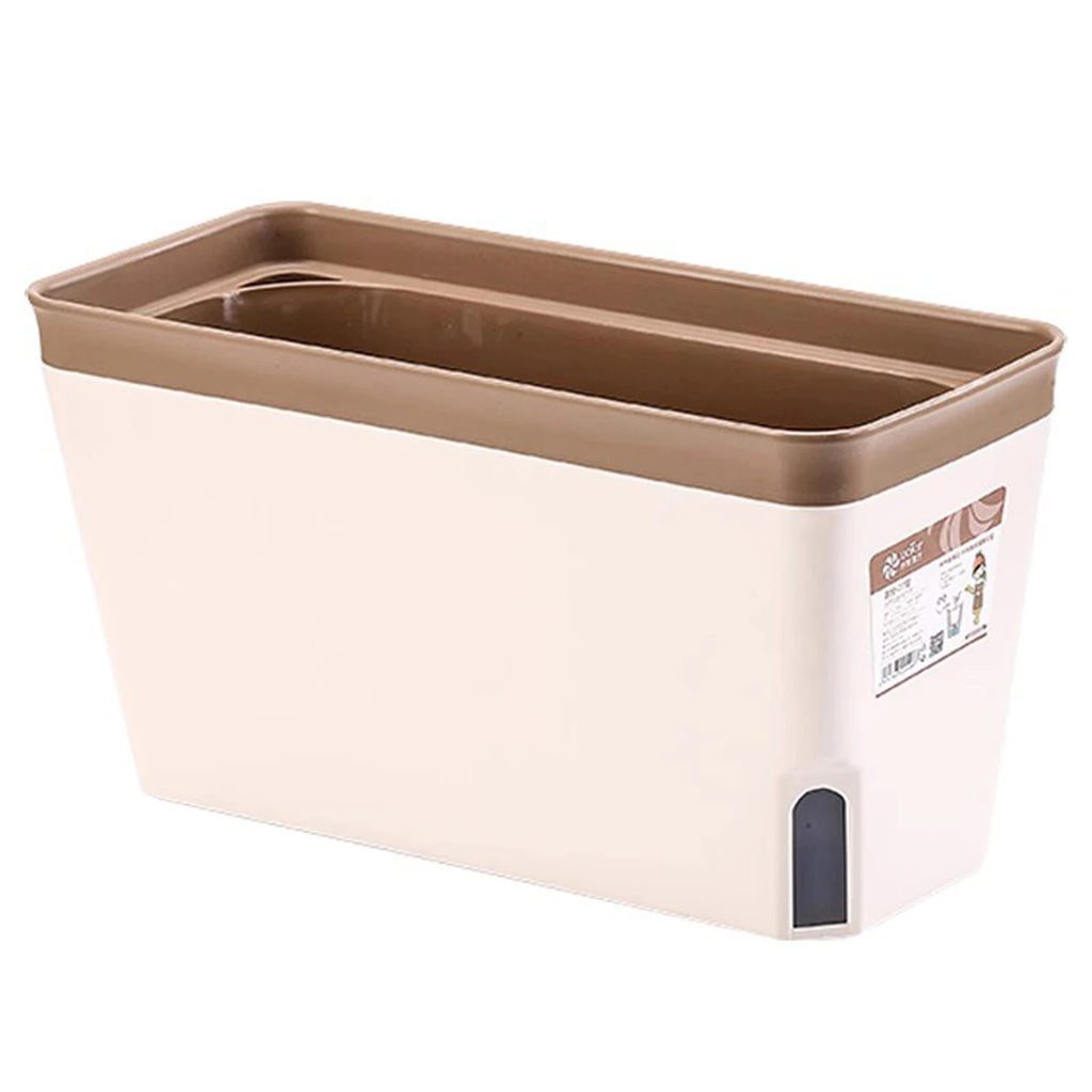Single brown-rim rectangular plastic self-watering planter shown empty against a white background.