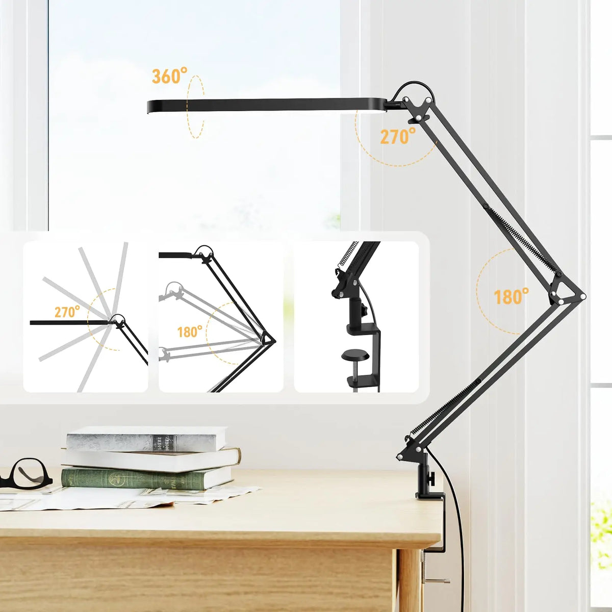 Adjustable Long Arm LED Desk Lamp with Clamp for Office, Reading & Study Spaces