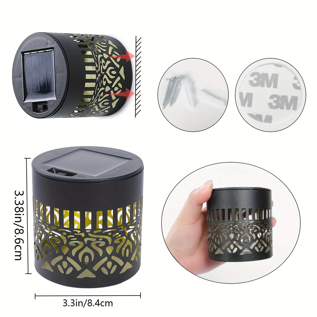 Solar wall lantern close-up with mounting methods and approximate dimensions shown