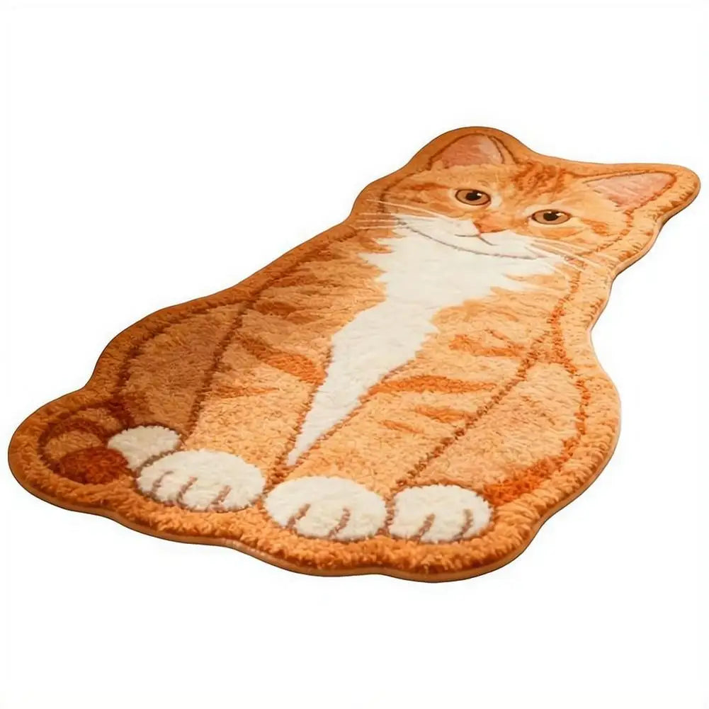Finley Cat-Shaped Soft Plush Rug for Bedroom or Bedside, 40x60cm Non-Slip Polyester Mat