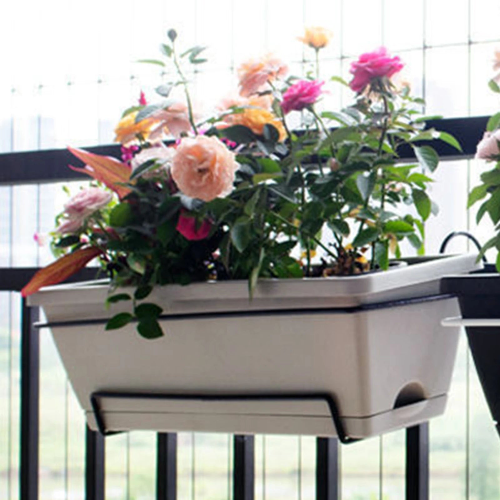 Rectangular Railing Planter Box with Drainage Tray
