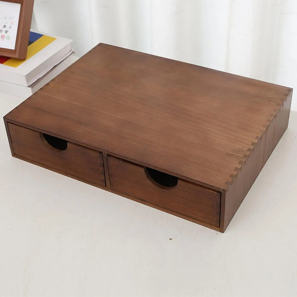 Wooden Coffee and Tea Capsule Drawer Organizer with 2 Drawers for Kitchen Counter or Home Coffee Bar, Brown