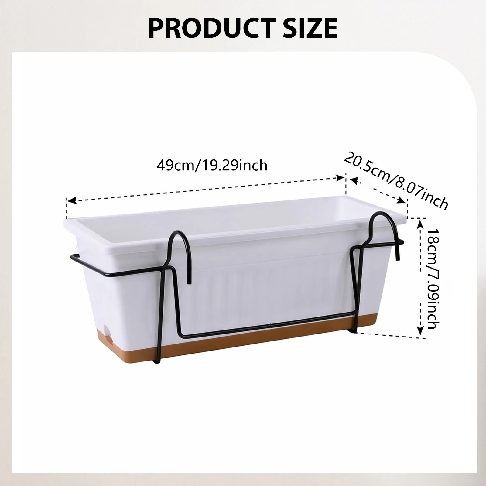 Balcony Railing Planter Box with Drainage Tray and Hanging Rack