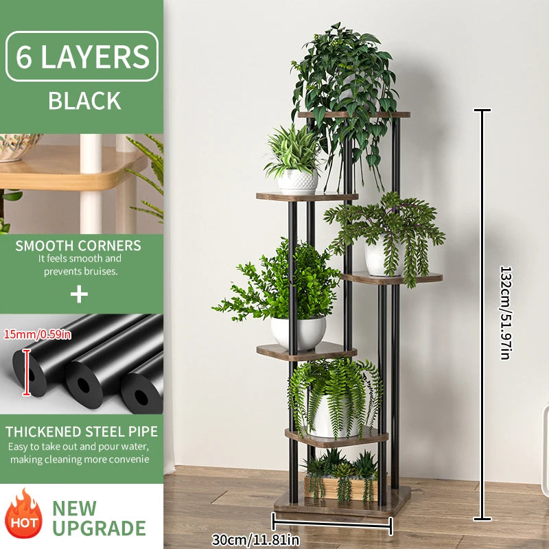 Multi-Tier Wooden Plant Stand for Indoor Plants, 4/5/6 Shelf Levels