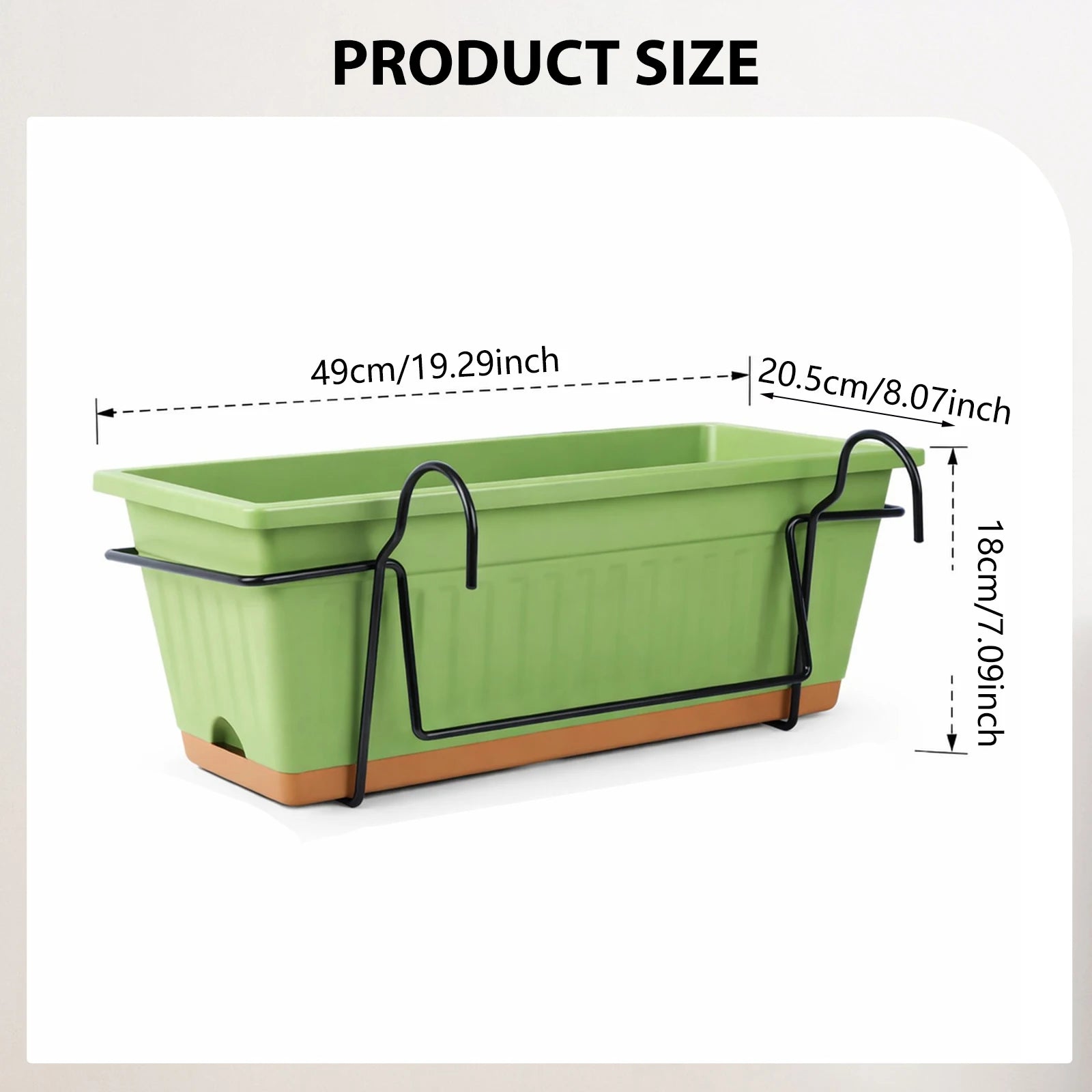 Balcony Railing Planter Box with Drainage Tray and Hanging Rack