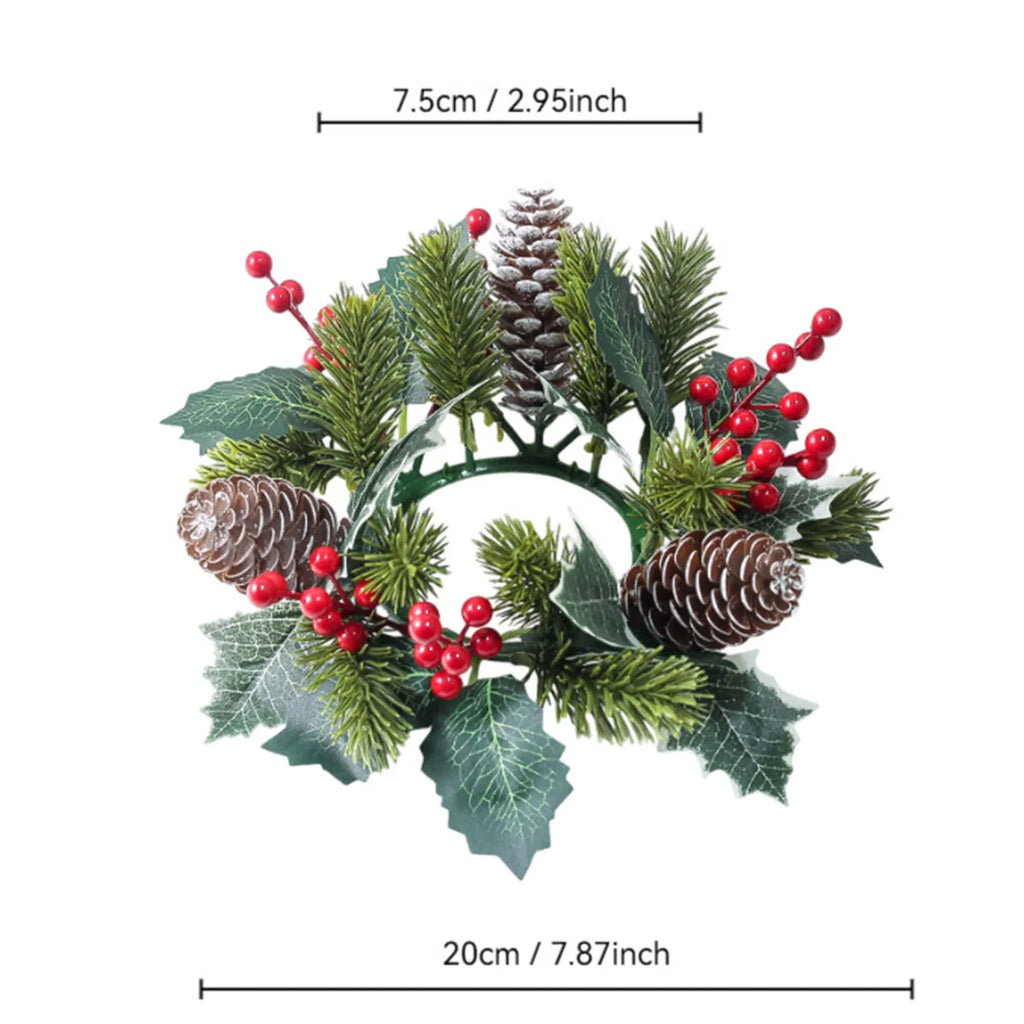 Holly & Pine Candle Ring Wreath for Holiday Table Decor