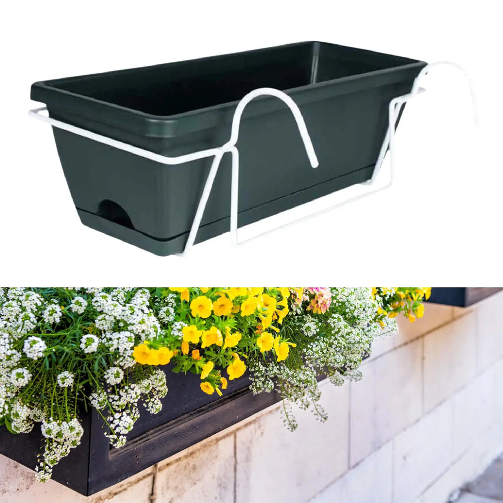 Rectangular Railing Planter Box with Drainage Tray