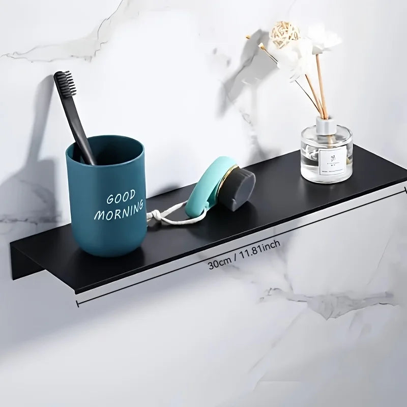 Black Metal Wall-Mounted Bathroom Shelf, Multiple Sizes
