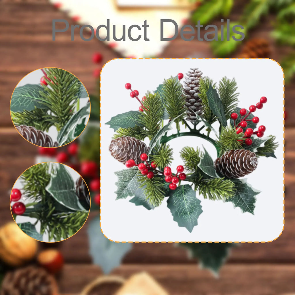 Holly & Pine Candle Ring Wreath for Holiday Table Decor