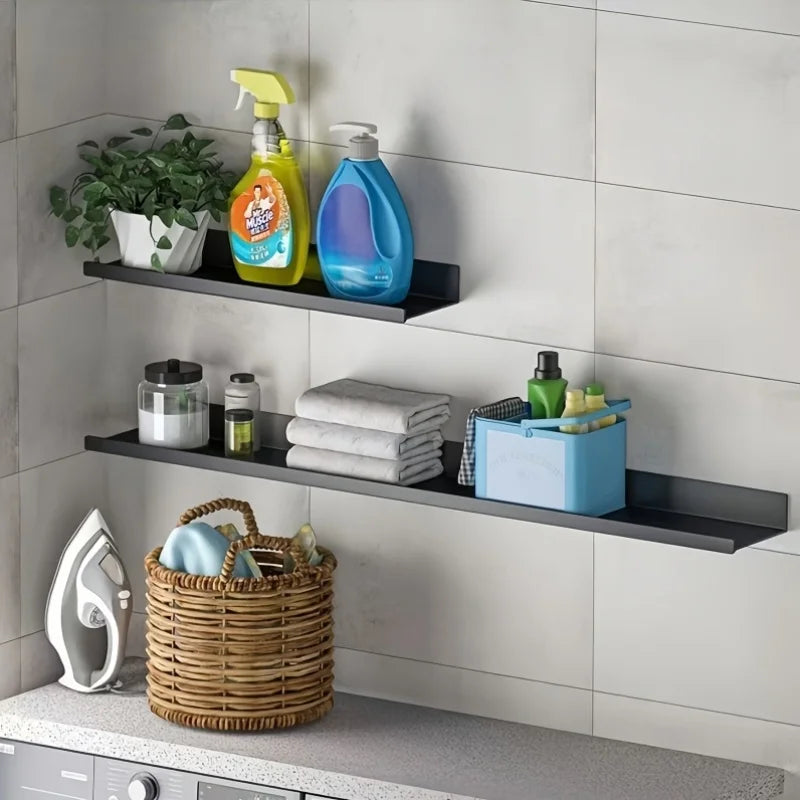 Black Metal Wall-Mounted Bathroom Shelf, Multiple Sizes