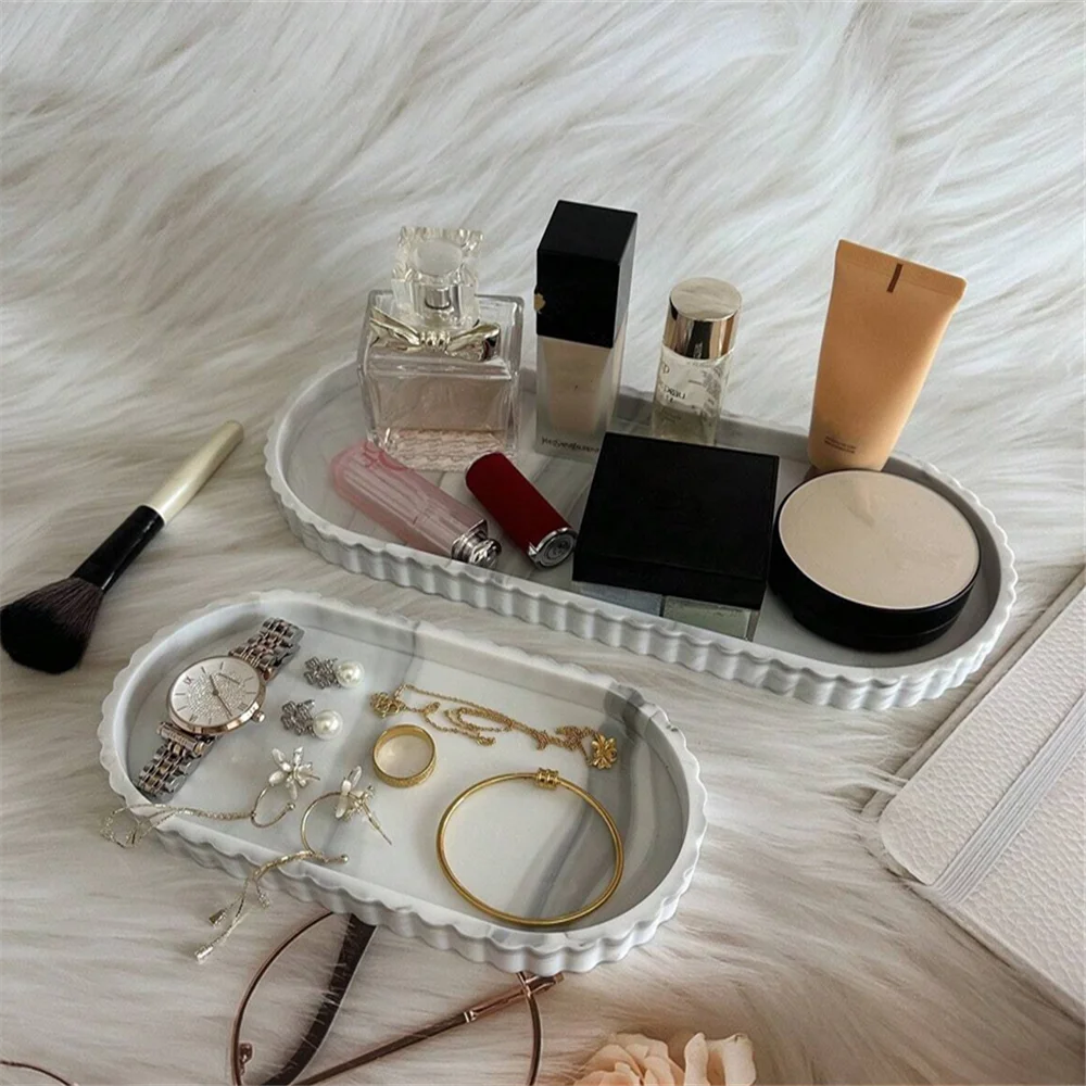 Scalloped Edge Silicone Vanity Tray for Bathroom & Countertop Organization