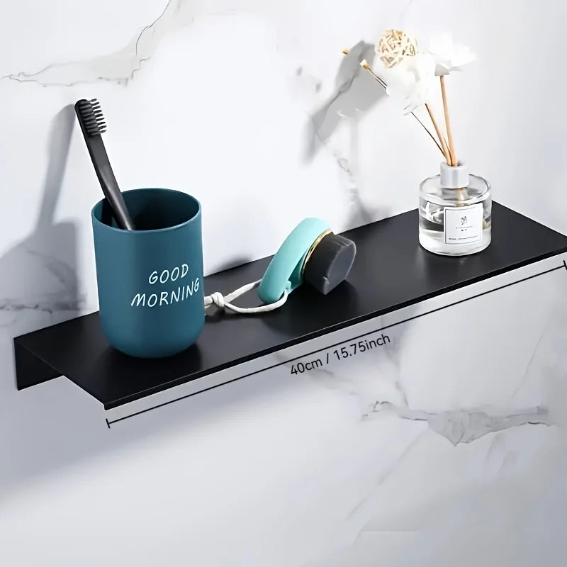 Black Metal Wall-Mounted Bathroom Shelf, Multiple Sizes
