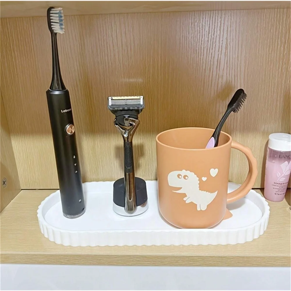 Scalloped Edge Silicone Vanity Tray for Bathroom & Countertop Organization