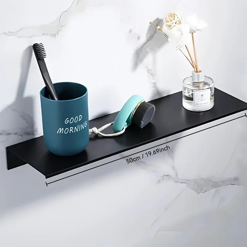 Black Metal Wall-Mounted Bathroom Shelf, Multiple Sizes