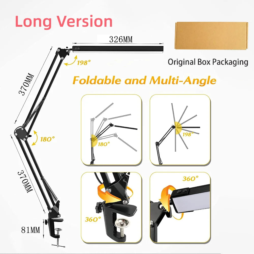 Adjustable Long Arm LED Desk Lamp with Clamp for Office, Reading & Study Spaces