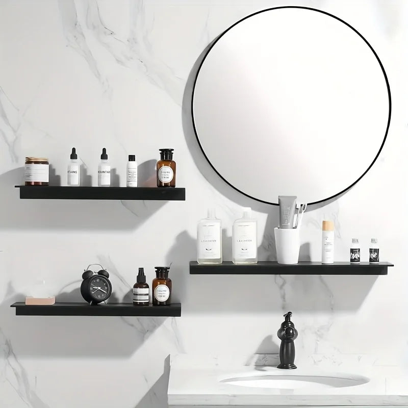 Black Metal Wall-Mounted Bathroom Shelf, Multiple Sizes