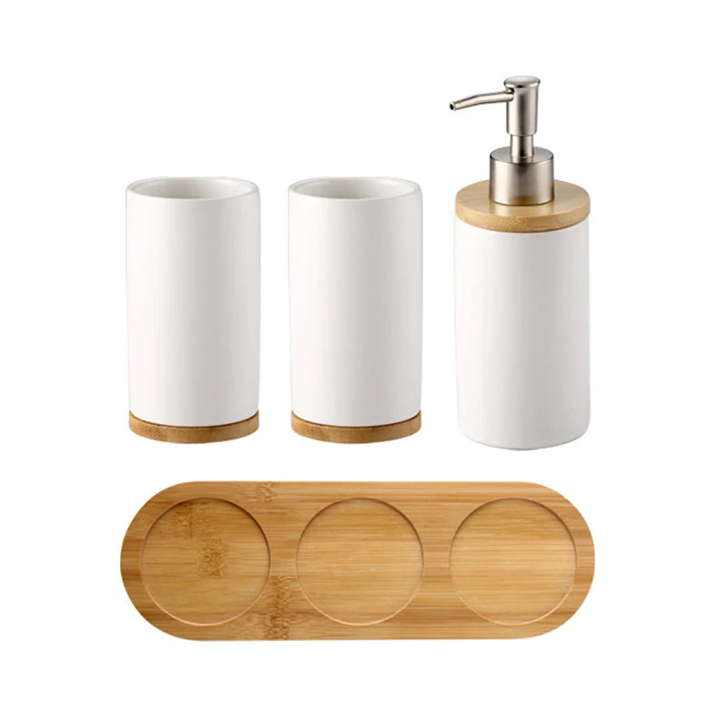 Osa Ceramic Bathroom Accessory Set with Bamboo Tray