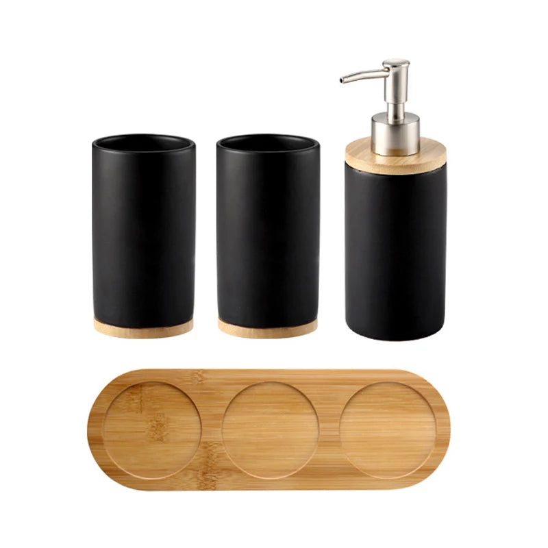 Osa Ceramic Bathroom Accessory Set with Bamboo Tray