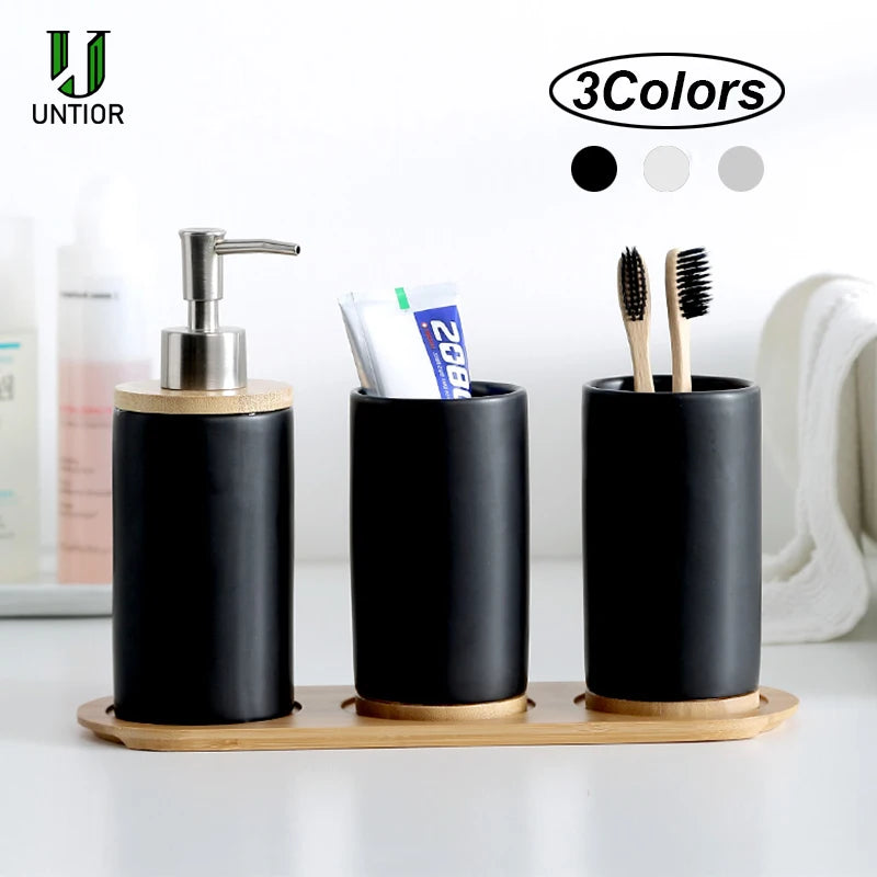 Osa Ceramic Bathroom Accessory Set with Bamboo Tray