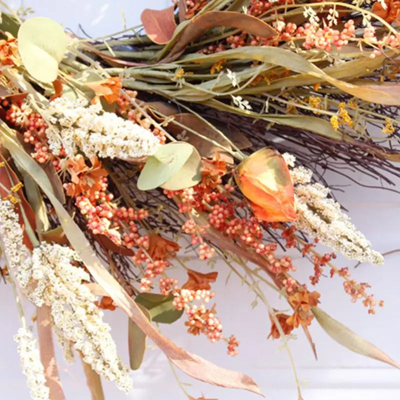 Harvest Wheat Ears Fall Wreath, 24-Inch Autumn Front Door Garland