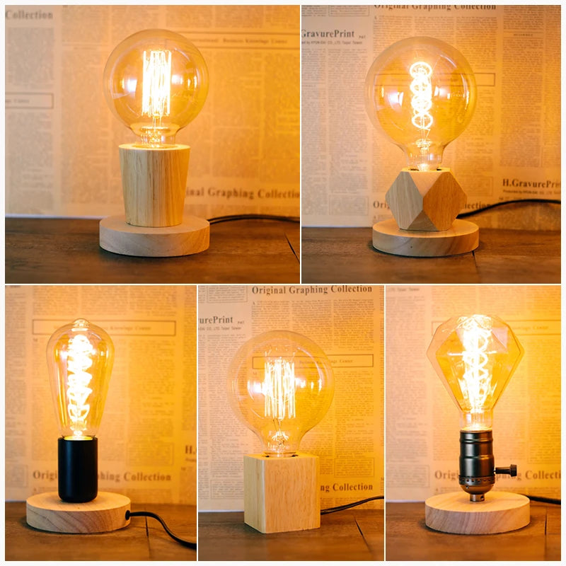 Modern Wood Table Lamp Base with E27 Socket – Natural Finish for Bedside, Desk, or Living Room Accent Lighting (EU Plug)