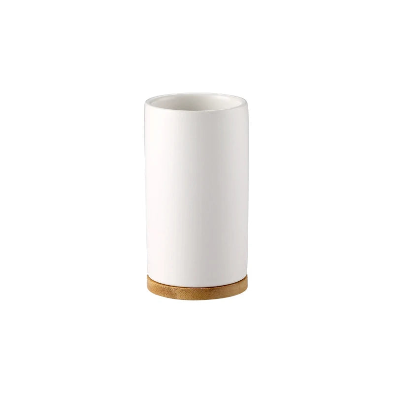 Osa Ceramic Bathroom Accessory Set with Bamboo Tray