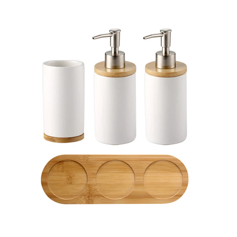 Osa Ceramic Bathroom Accessory Set with Bamboo Tray