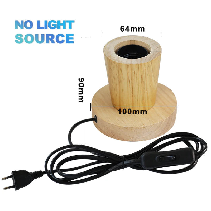 Modern Wood Table Lamp Base with E27 Socket – Natural Finish for Bedside, Desk, or Living Room Accent Lighting (EU Plug)
