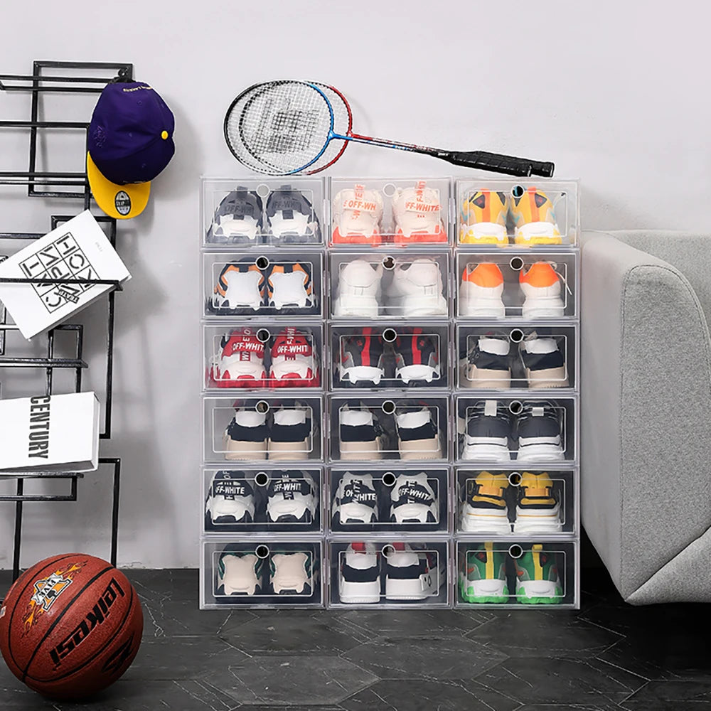 Stackable Clear Shoe Storage Boxes – Set of 6 for Closet or Entryway