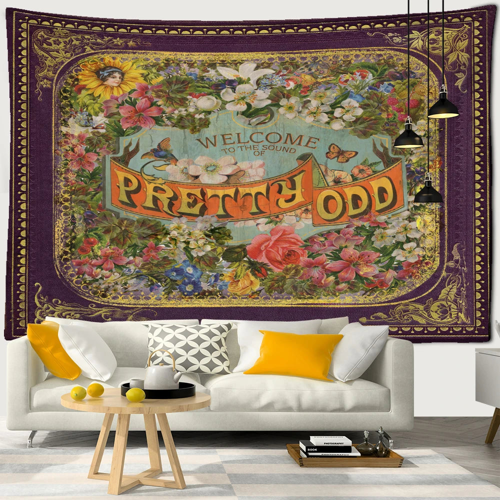 Colorful flower tapestry with vintage style used as living room wall decor