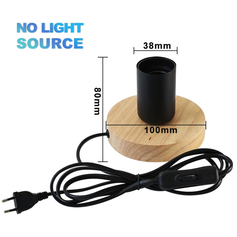 Modern Wood Table Lamp Base with E27 Socket – Natural Finish for Bedside, Desk, or Living Room Accent Lighting (EU Plug)