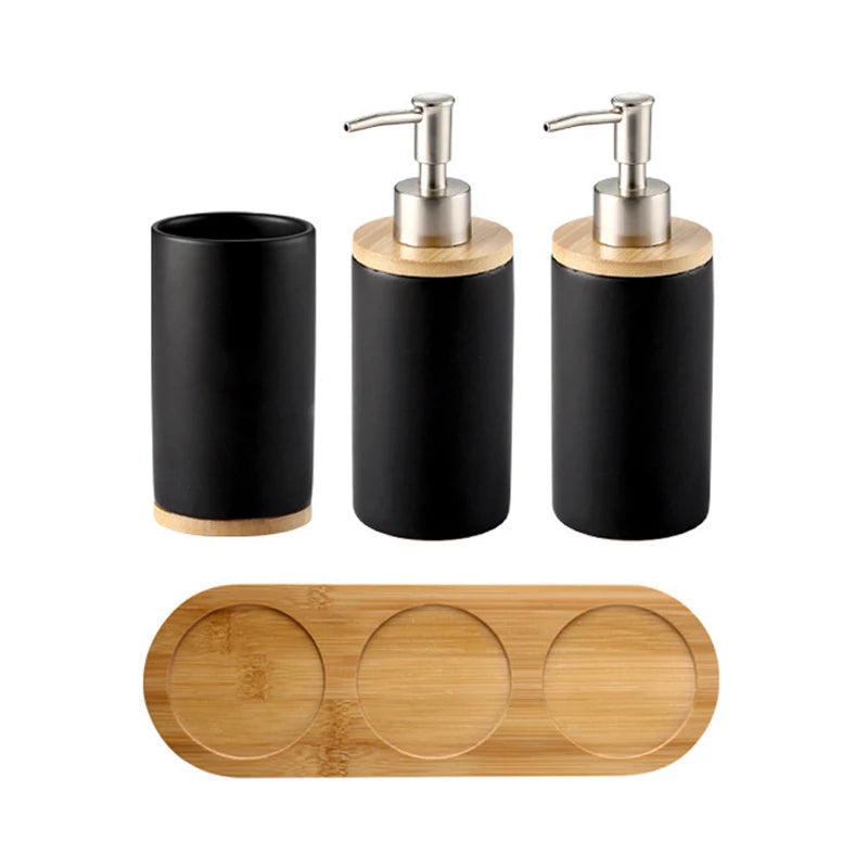 Osa Ceramic Bathroom Accessory Set with Bamboo Tray
