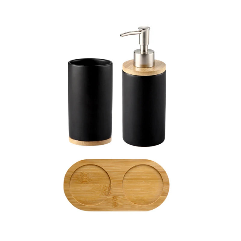 Osa Ceramic Bathroom Accessory Set with Bamboo Tray