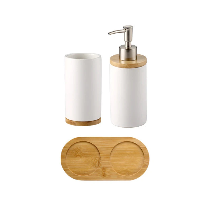 Osa Ceramic Bathroom Accessory Set with Bamboo Tray