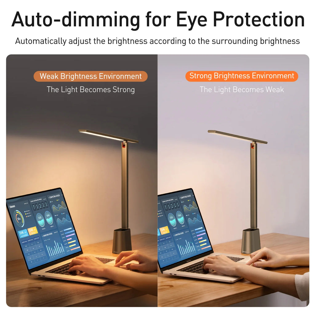 Adaptive Brightness Rechargeable Desk Lamp – Adjustable LED Light for Home Office & Bedside in White or Grey