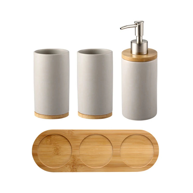 Osa Ceramic Bathroom Accessory Set with Bamboo Tray