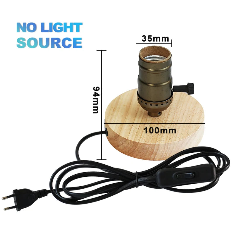 Modern Wood Table Lamp Base with E27 Socket – Natural Finish for Bedside, Desk, or Living Room Accent Lighting (EU Plug)
