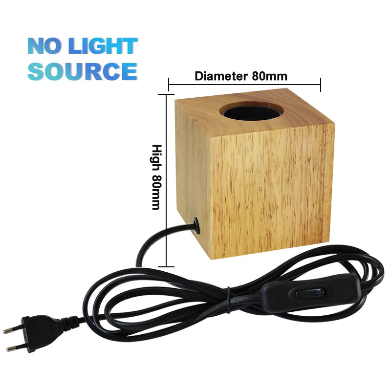 Modern Wood Table Lamp Base with E27 Socket – Natural Finish for Bedside, Desk, or Living Room Accent Lighting (EU Plug)