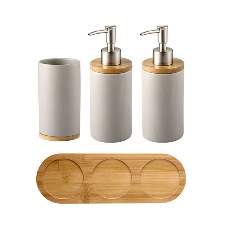 Osa Ceramic Bathroom Accessory Set with Bamboo Tray