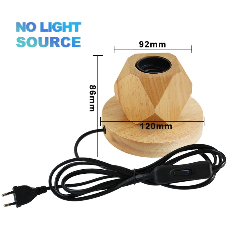 Modern Wood Table Lamp Base with E27 Socket – Natural Finish for Bedside, Desk, or Living Room Accent Lighting (EU Plug)