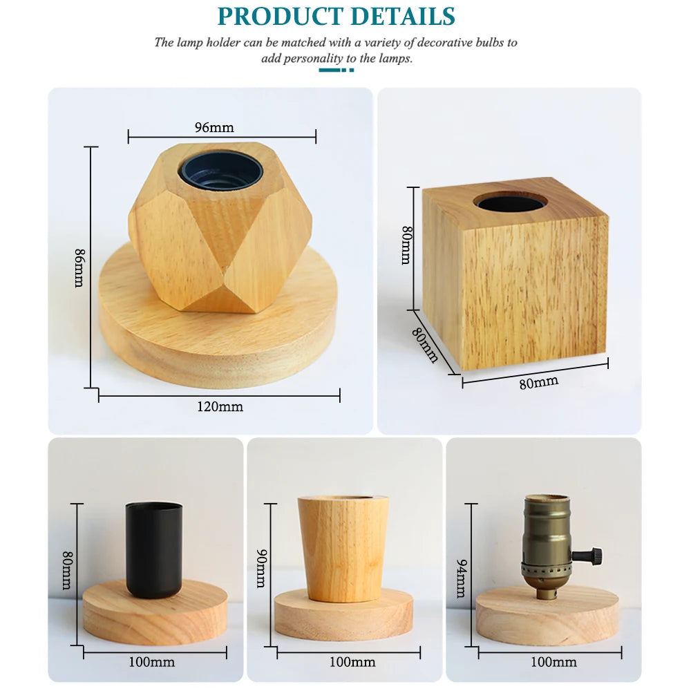 Wood table lamp base dimensions in various geometric shapes with measurements