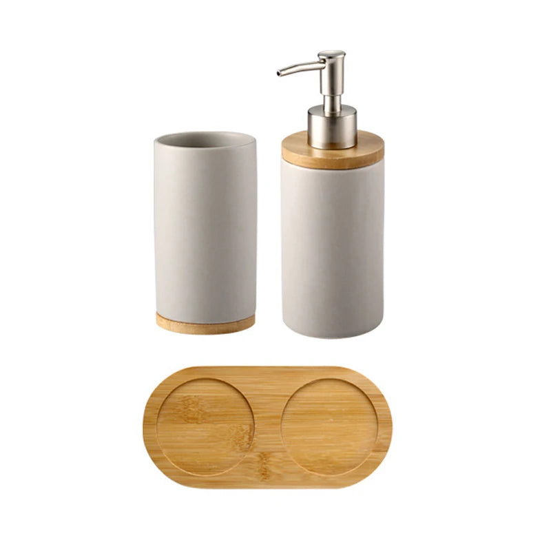 Osa Ceramic Bathroom Accessory Set with Bamboo Tray