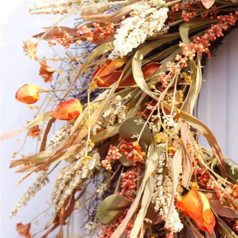 Harvest Wheat Ears Fall Wreath, 24-Inch Autumn Front Door Garland