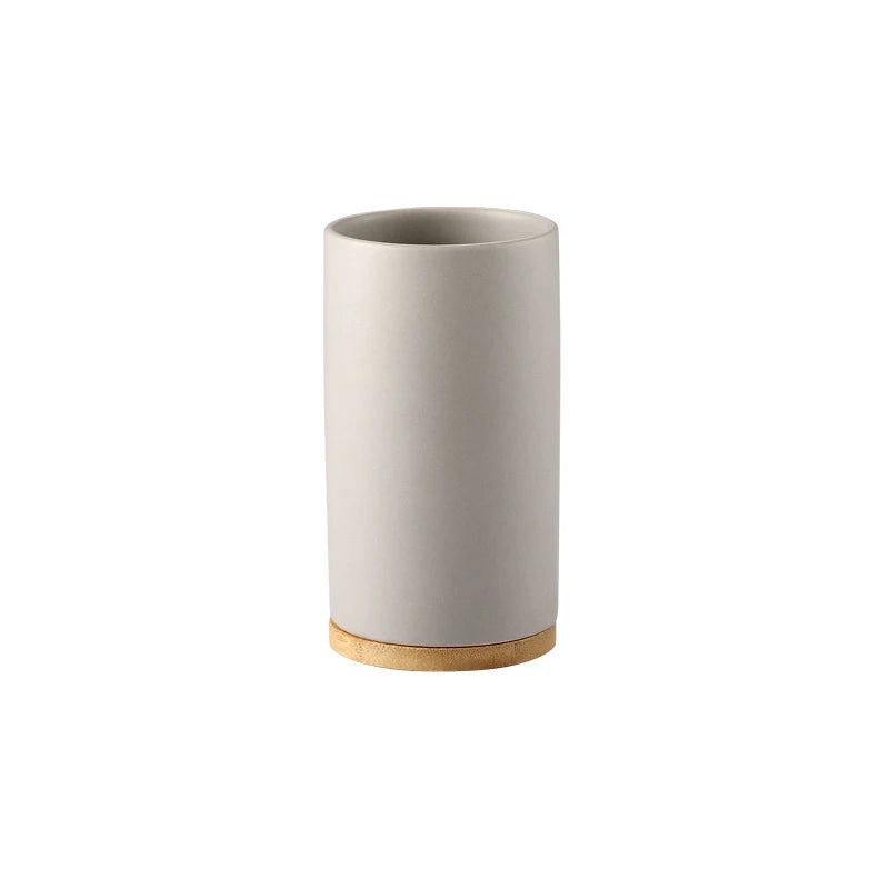 Osa Ceramic Bathroom Accessory Set with Bamboo Tray