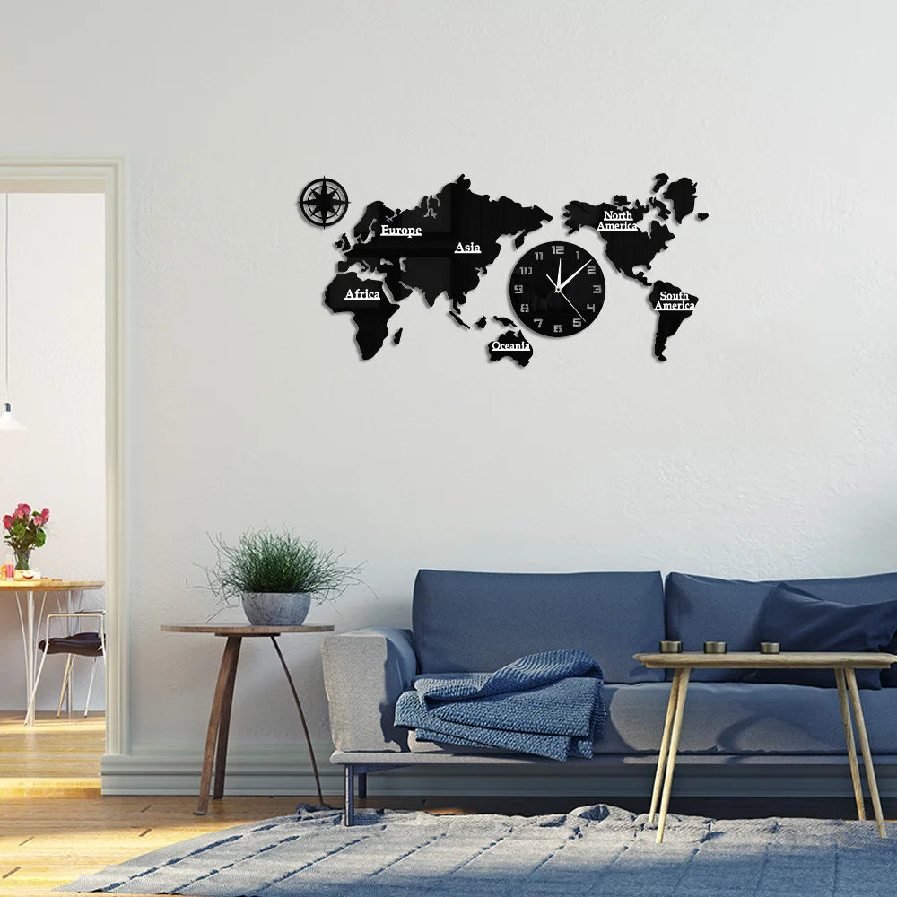 Atlas Acrylic World Map Wall Clock