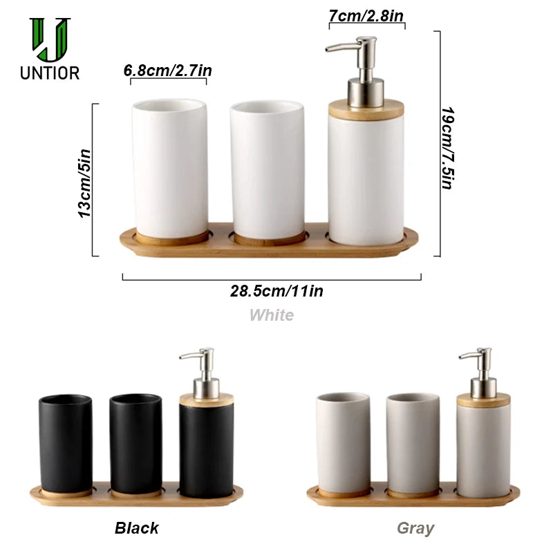 Osa Ceramic Bathroom Accessory Set with Bamboo Tray