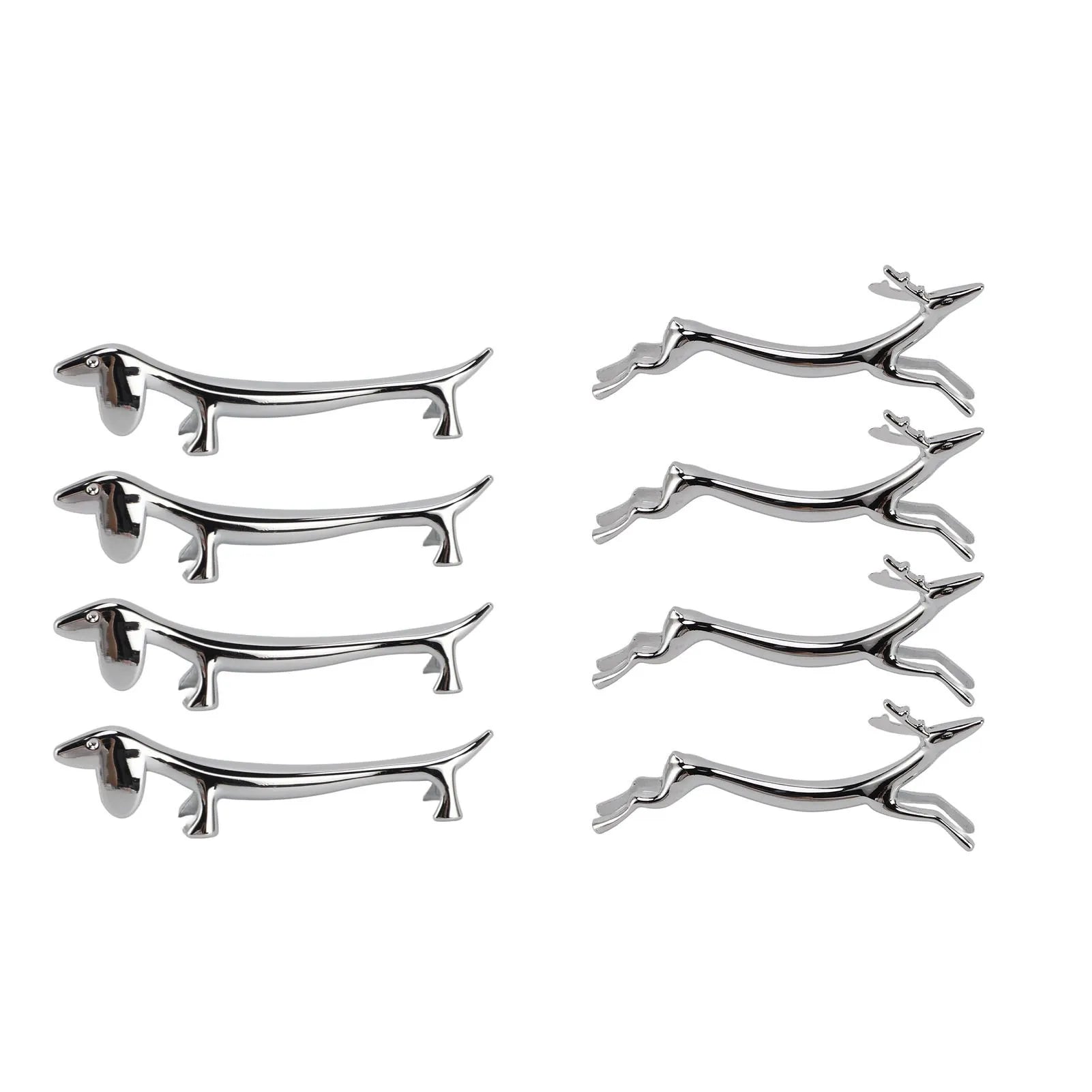 Set of four silver animal-shaped cutlery rests in dog and deer styles for utensils
