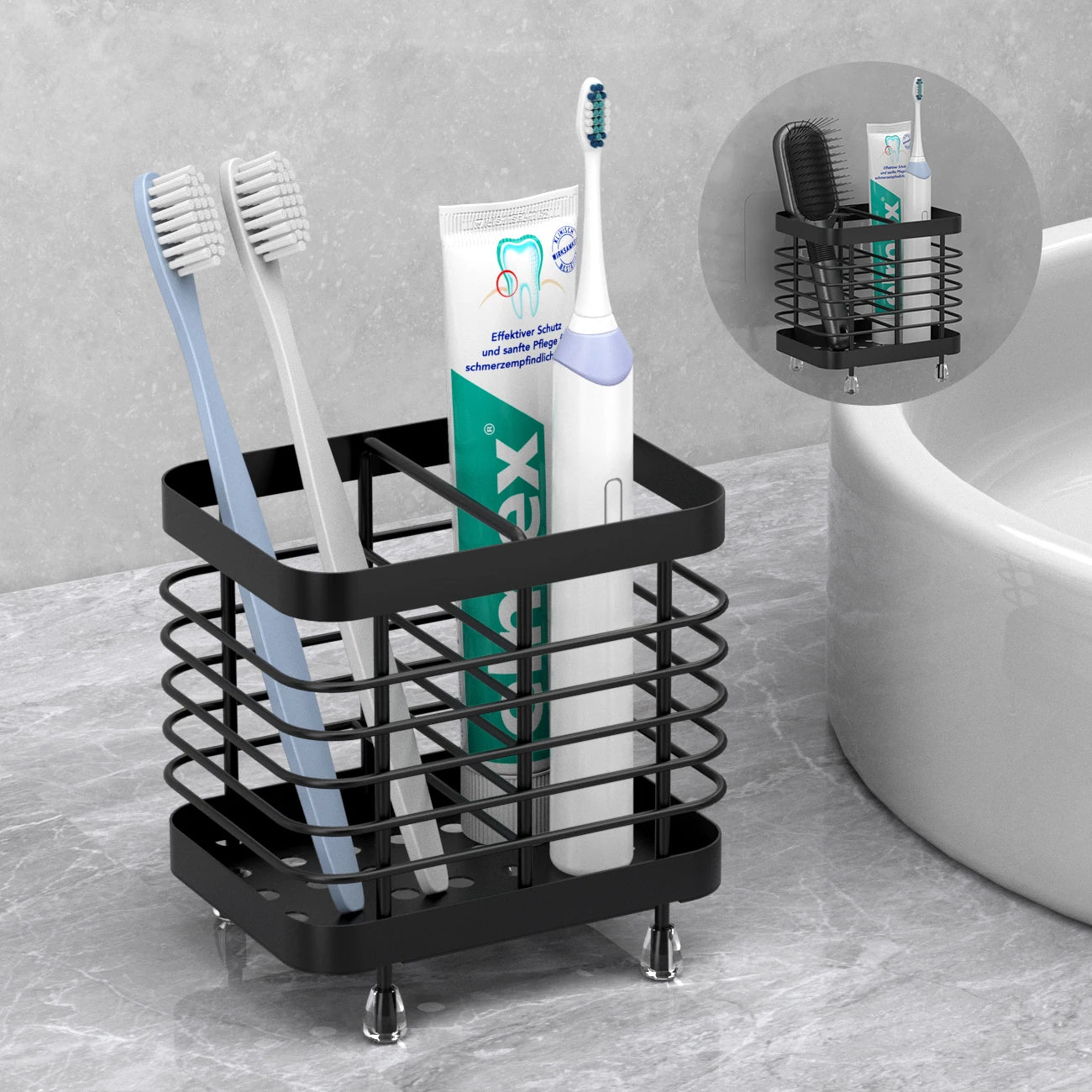 Stainless Steel Toothbrush Holder – Wall Mounted or Countertop Bathroom Organizer
