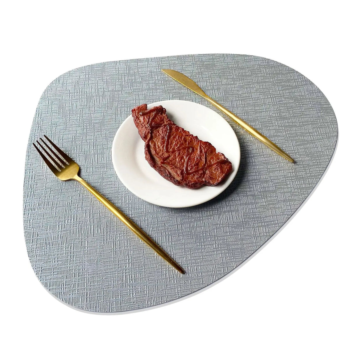 Textured Metallic PU Placemats for Dining Table – Heatproof & Wipeable in Round, Oval & Teardrop Shapes